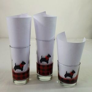 Vtg Fitz Anchor Beverageware Drinking Glasses Clear Scotty Dog Print 3 Piece Set